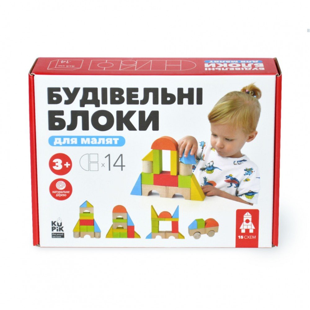 Деревянный конструктор "Строительные блоки" Igroteco 900453, 14 деталей