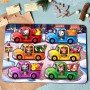 Деревянная игра с карточками "Животные на машинках" Ubumblebees (ПСФ132) PSF132, 42 детали и 12 карт