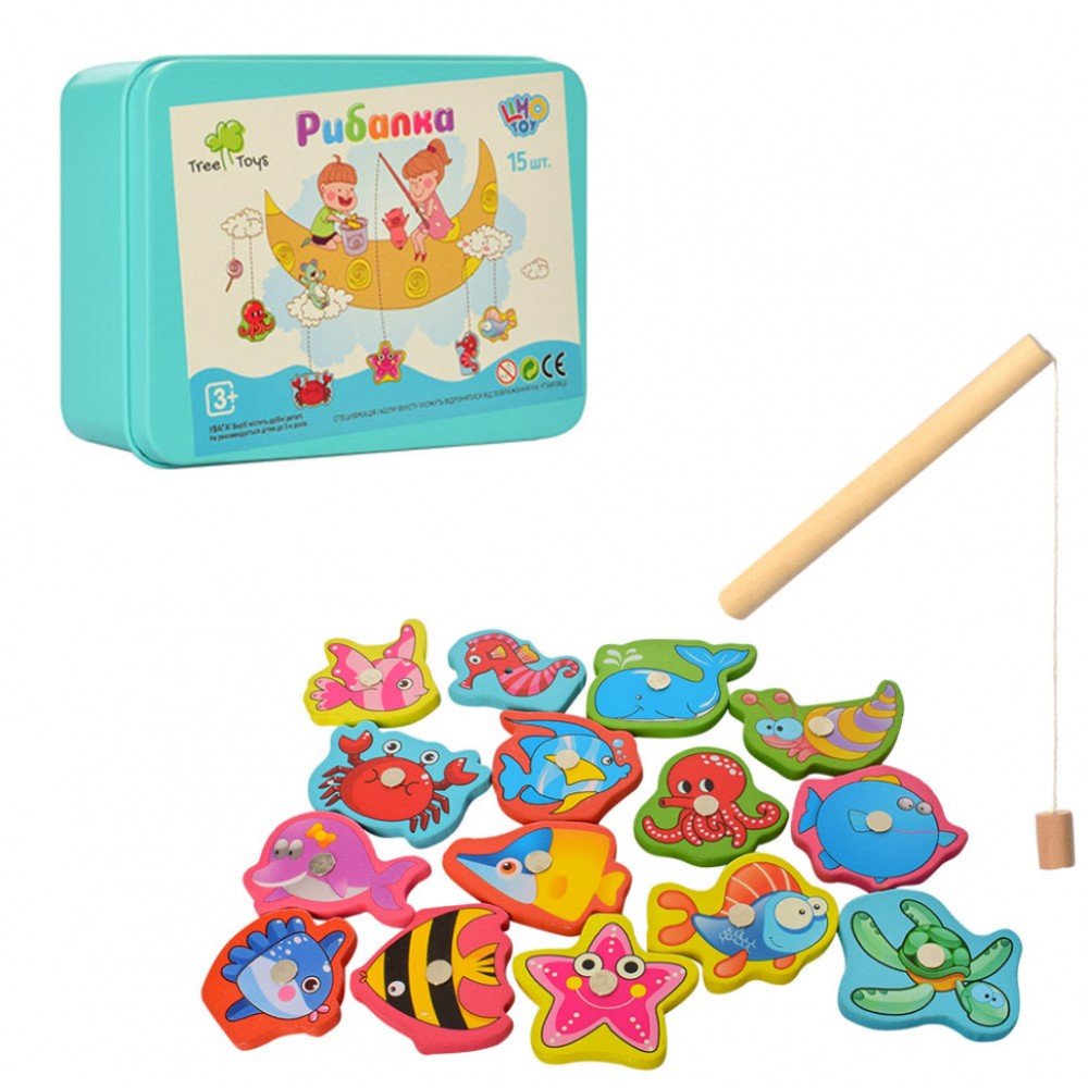 Деревянная игрушка Рыбалка MD 0950-57, магнитные фигуры, удочка Морские Животные