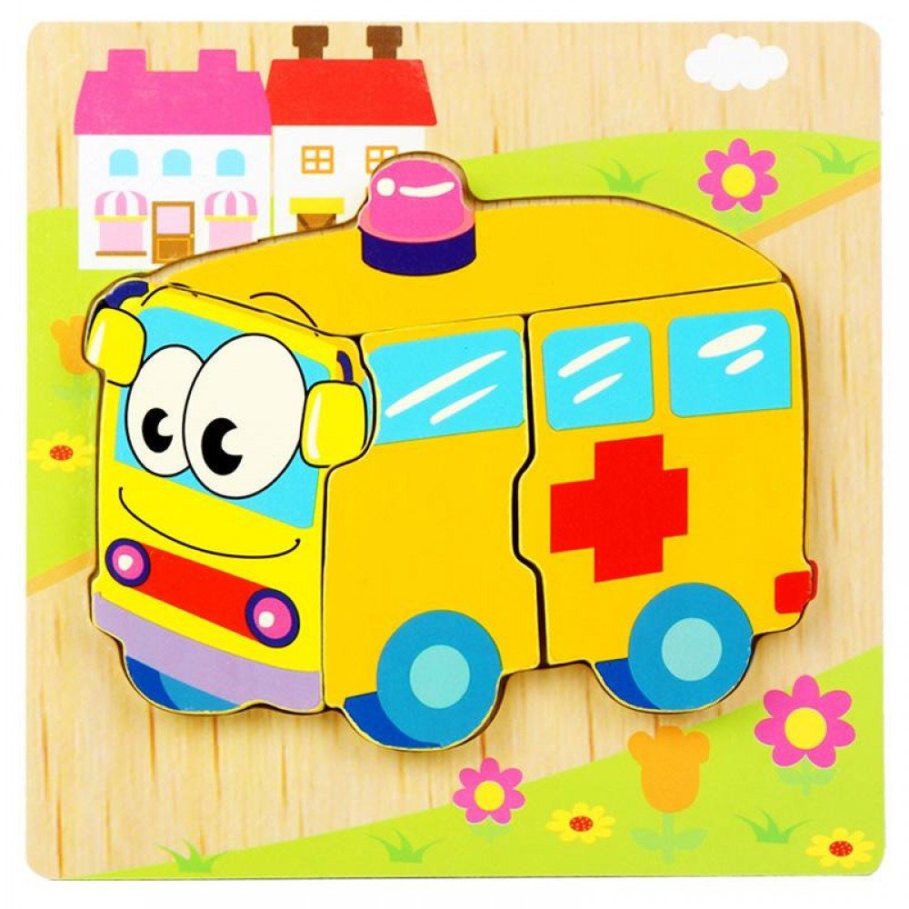 Деревянная игрушка Пазлы Bambi Транспорт MD 2925, 15х15 см (Скорая помощь)
