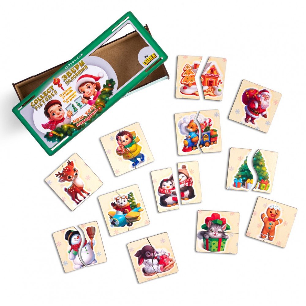 Настольная игра-пазлы "Новогодние половинки" (ПСД238) PSD238, 12 картинок Настольная игра-пазлы "Новогодние половинки" (ПСД238) PSD238, 12 картинок