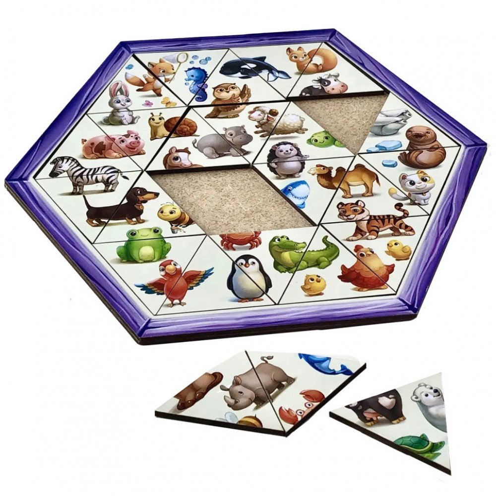 Деревянный пазл-головоломка "Животные" (ПСД169) PSD169 шестиугольник Деревянный пазл-головоломка "Животные" (ПСД169) PSD169 шестиугольник