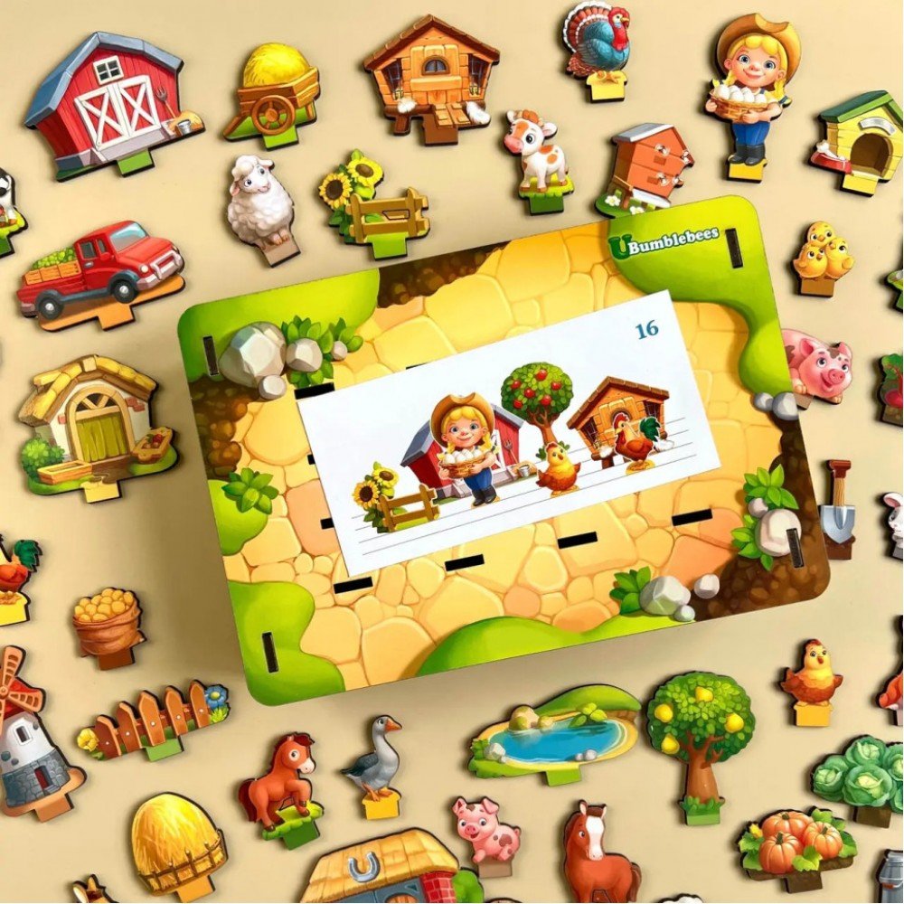 Настольная развивающая игра "Панорама: ферма" Ubumblebees (ПСФ130) PSF130 с карточками