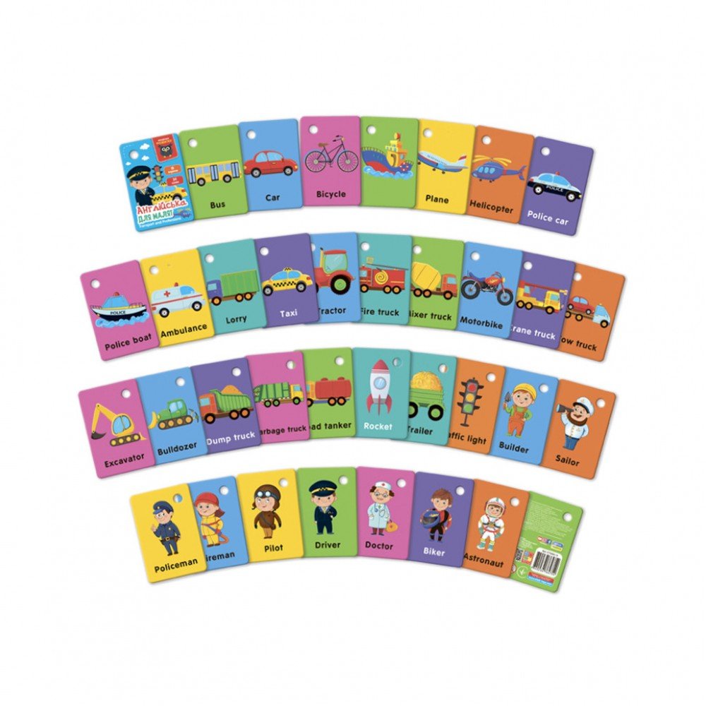 Карточки на кольце "Транспорт и профессии" VT5000-16 английский язык