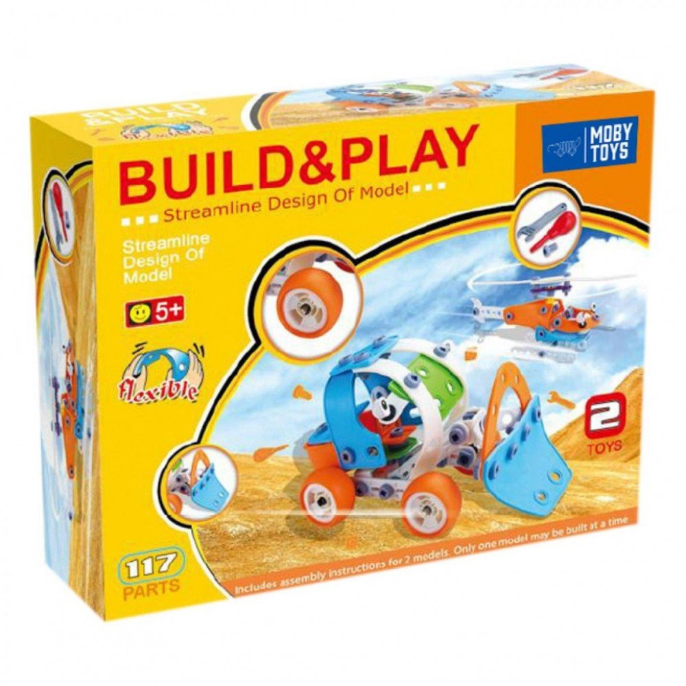 Конструктор детский Build&Play "Бульдозер + Вертолет" HANYE J-101B, 117 элемента