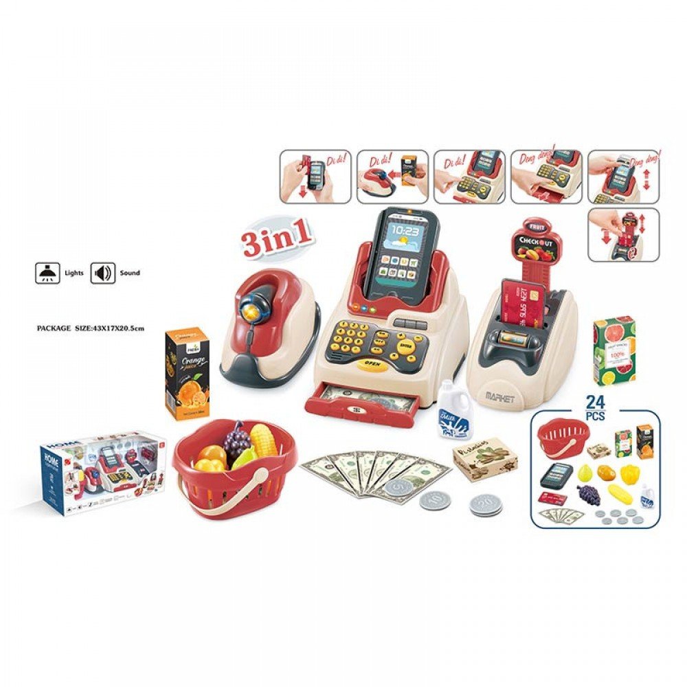 Игровой набор Кассовый аппарат 668-92, продукты деньги терминал