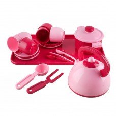 Игровой набор посуды 70309(Pink) с чайником, кастрюлей и подносом