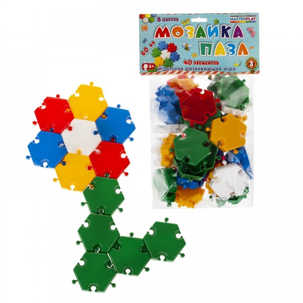 Детская мозаика-пазл №3 1-144, 40 деталей Ø60мм