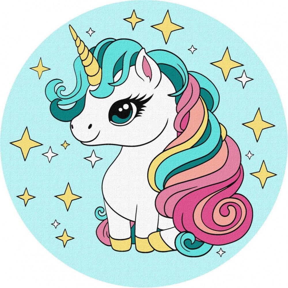 Картина по номерам "Маленькая единорожка" KHO-R1042 диаметр 19 см