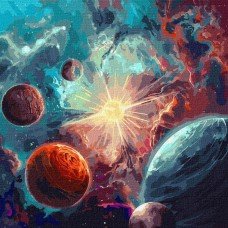 Картина по номерам. "Вокруг Солнца" с красками металлик 50*50см KHO9540