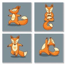Набор для росписи по номерам из 4х картин Полиптих "Yoga-fox" KNP011, 18х18 см 