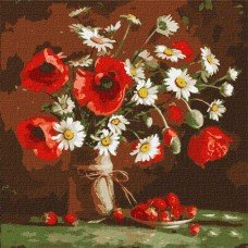 Картина по номерам. Идейка "Маково-клубничный этюд" 40*40см KHO2992