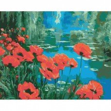 Картина по номерам. Букеты "Маки возле пруда"KHO2056, 40*50 см