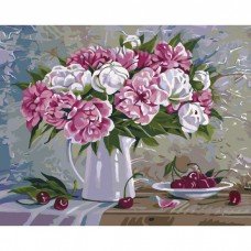 Картина по номерам. Букеты "Пионы и вишни 2" 40х50см * KHO2061