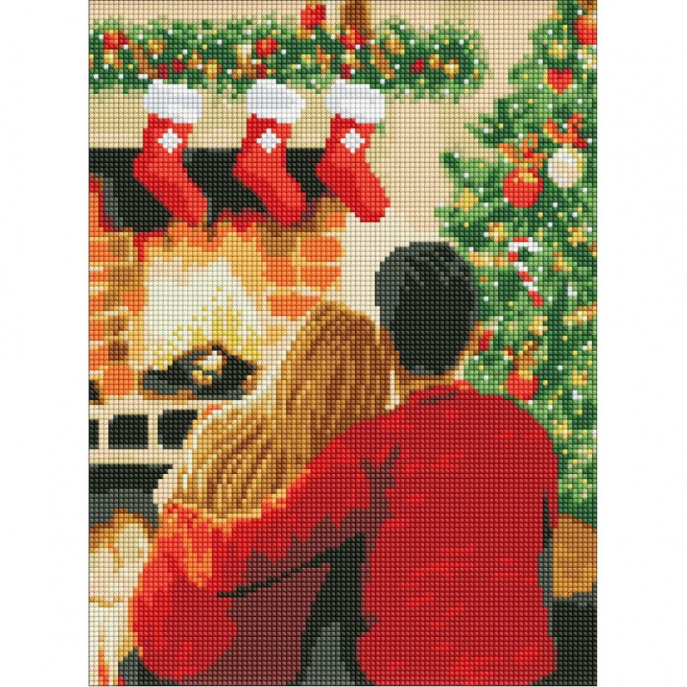 Алмазная мозаика без подрамника "Вдвоем у камина" с голограммными стразами AMC7789 30х40 см