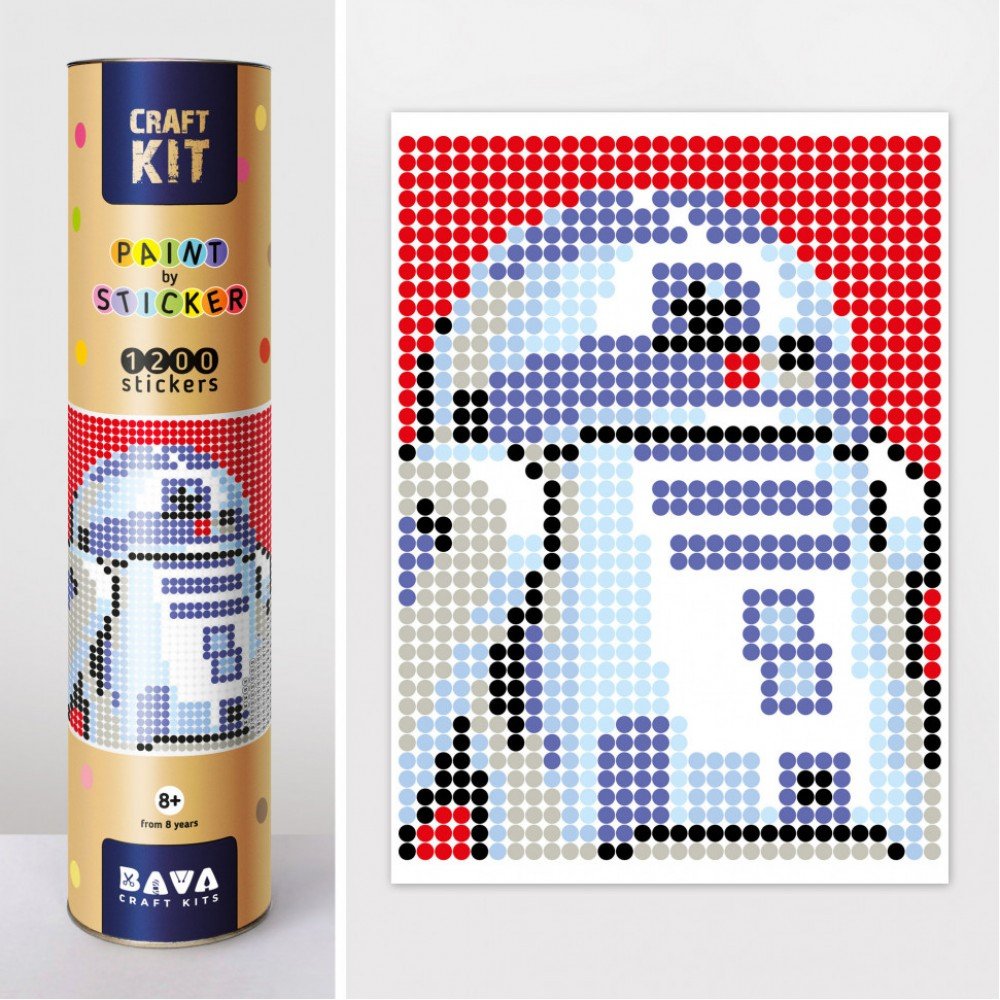 Картина по номерам стикерами в тубусе "Робот синий" R2D2 , 1200 стикеров 1876, 33х48 см