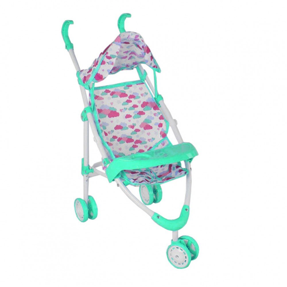 Коляска трость для кукол Bambi TK2025 со столиком (Бирюзовая с тучками)