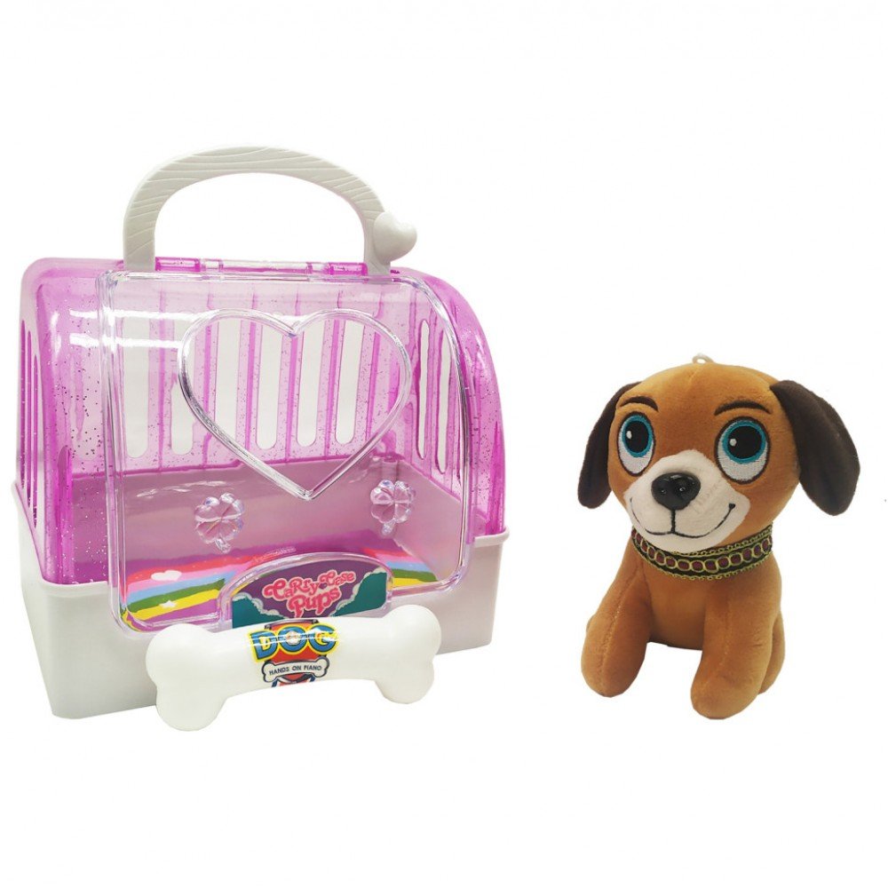 Собачка плюшевая в переноске Bambi DR5016, 12 см Фиолетовый