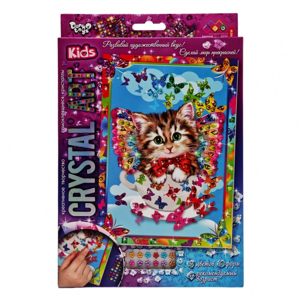 Набор креативного творчества "Crystal art Kids" Котенок CArt-01-04, 9 цветов, 6 форм