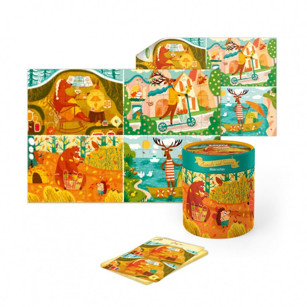 Детский развивающий пазл и игра Mon Puzzle "Обсервационный Как звери времена года встречали" 200110