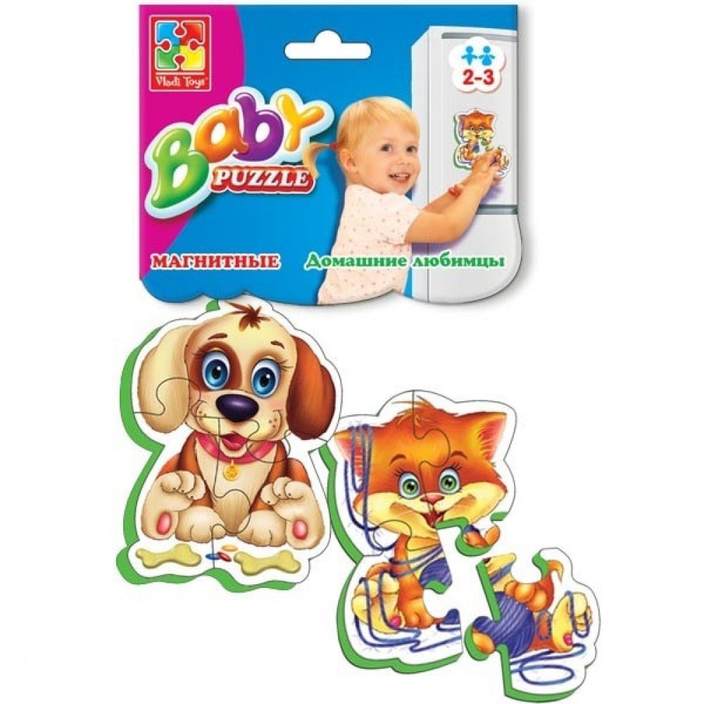 Детские пазлы на магните «Домашние любимцы» Baby-Puzzle VT3208-02, 2 пазла, 9 деталей