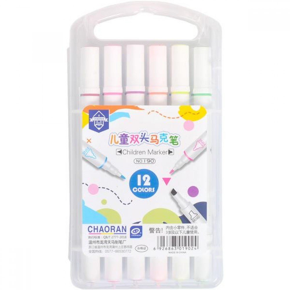 Фломастер двусторонний 12 цветов "Children Marker" 190-12 в пластиковой боксе222