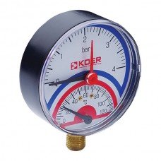 Термо-манометр радиальный KOER KM 801R 0-4 bar , D=80мм, 1/2" KR0217 