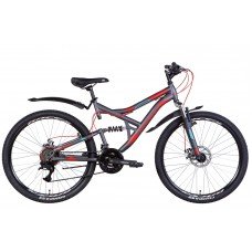 Велосипед ST 26" Discovery CANYON AM2 DD с крылом Pl 2022 (темно-серый с красным и голубым (м)) OPS-DIS-26-446