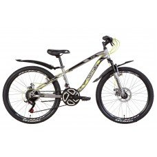 Велосипед 24" Discovery FLINT AM DD 2021 серебристо-черный с желтым OPS-DIS-24-244