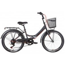 Велосипед ST 24" Formula SMART Vbr трещотка рама- " с багажником зад St, с крылом St, с корзиной St 2022 (темно-серый с красным (м)) OPS-FR-24-376