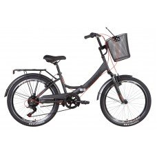 Велосипед ST 24" Formula SMART AM Vbr трещотка рама- " с багажником зад St, с крылом St, с корзиной St 2022 (темно-серый с красным (м)) OPS-FR-24-368