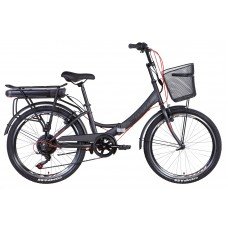 Электровелосипед 24" Formula SMART рама- " 350Вт 36В редуктор. дисплей, САП, 12.5Ач с крепл. к багажн., 2022 (темно-серый с красным (м)) ELB-FR-24-015