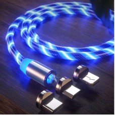 Новинка Магнитный светящийся кабель для зарядки 3 в 1 X-cable 360 ​​(Iphone, microUSB, Type-C) 3А синий кабель