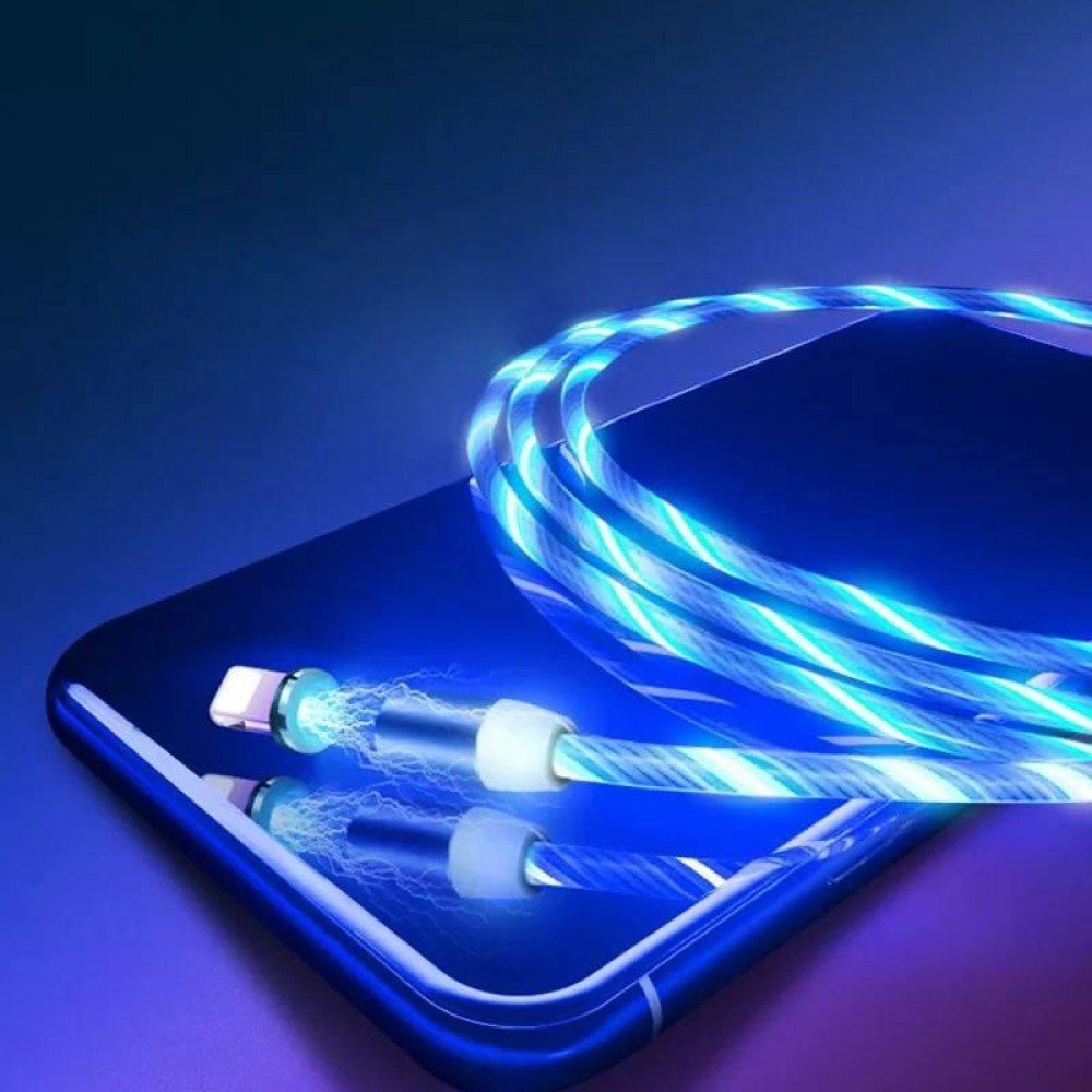 Новинка Магнитный светящийся кабель для зарядки 3 в 1 X-cable 360 (Iphone, microUSB, Type-C) 3А синий кабель Новинка Магнитный светящийся кабель для зарядки 3 в 1 X-cable 360 (Iphone, microUSB, Type-C) 3А синий кабель