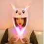 Шапка заяц со светящимися двигающимися ушками Белая