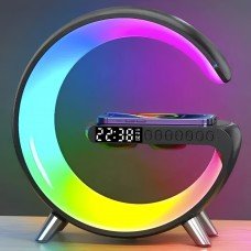 Светильник, ночник RGB Smart Light Sound Machine с беспроводной зарядкой 15W и Bluetooth колонкой 3W - черный