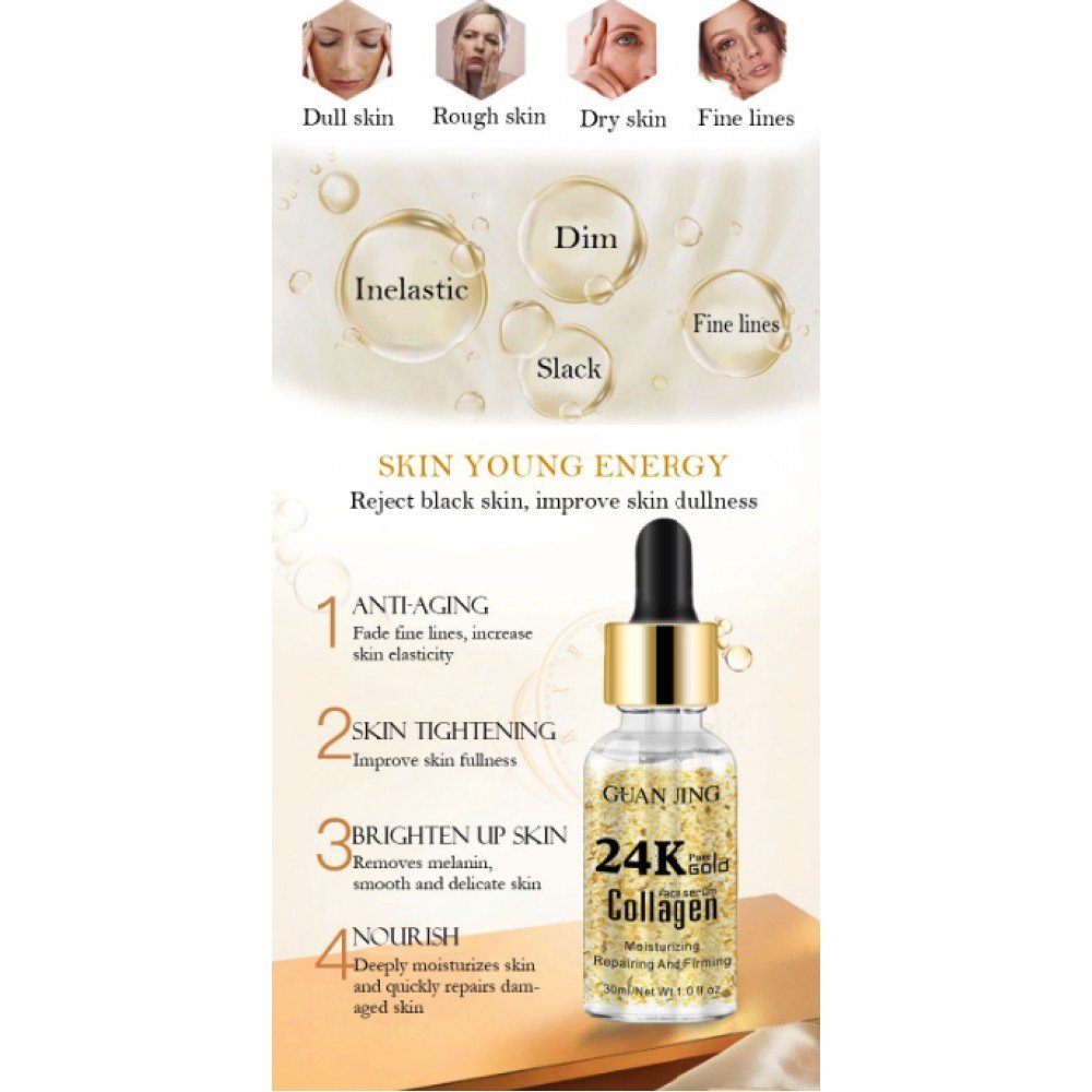 Сыворотка против морщин GUANJING 24K Pure Gold Collagen увлажняющая 30 мл