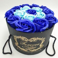 Подарочный синий набор мыла из роз в шляпной коробке оригинальный подарок женщине девушке