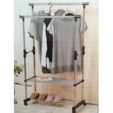 Телескопическая стойка-вешалка для одежды и обуви-Double Pole Clothes,двойная вешалка, с двумя полками,8210-1