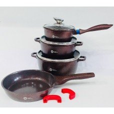 Набор кастрюль с антипригарным гранитным покрытием HIGHER KITCHEN НК-307 Кофейного цвета