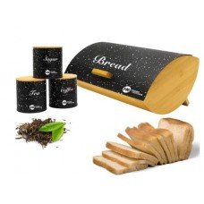 Хлебница из бамбука и металла с баночками для сыпучих продуктов 3 шт. Zepline ZP-042 ЧЕРНАЯ