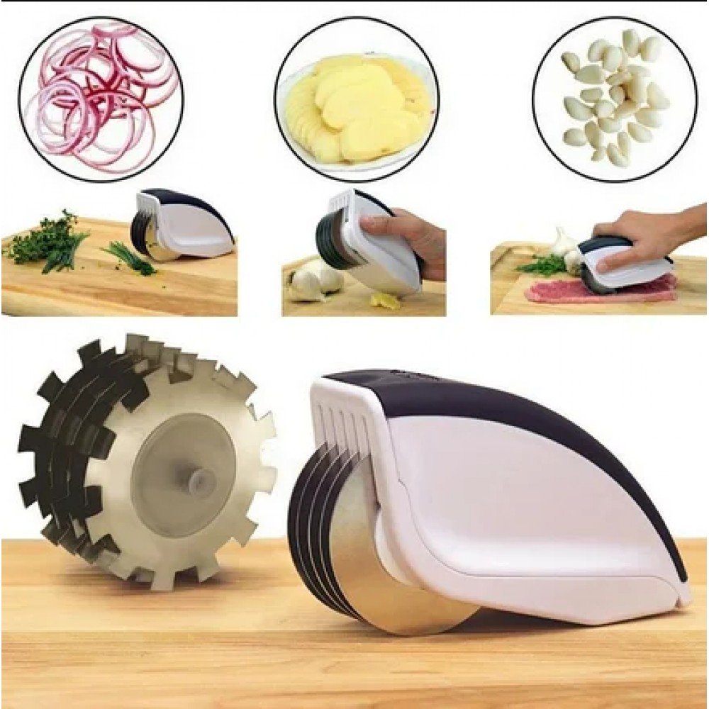 Нож для нарезки 3 в 1 Rolling Mincer и Tenderizer с чесночным прессом овощерезка Нож для нарезки 3 в 1 Rolling Mincer и Tenderizer с чесночным прессом овощерезка