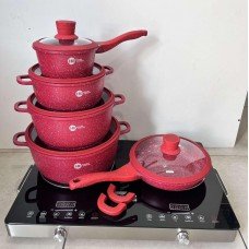 Набор кастрюль с гранитным антипригарным покрытием Higher Kitchen НК-316  из 12 предметов Красный