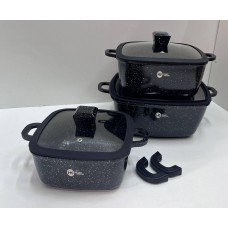 Набор квадратных кастрюль с силиконовыми крышками и 5-ти слойным дном Higher Kitchen HK-323 Черный