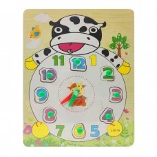 Деревянная игрушка Часы MD 2036 животные, рамка-вкладыш Корова