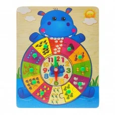 Деревянная игрушка Часы MD 2036 животные, рамка-вкладыш Бегемот 