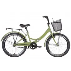 Велосипед ST 24" Formula SMART Vbr рама- " с багажником зад St, с крылом St, с корзиной St 2022 (черно-зеленый ) OPS-FR-24-373